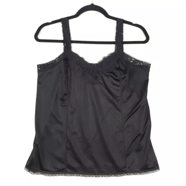 Greenco Maid Satin Camisole Large Nylon Tricot Black Lace Straps Vtg