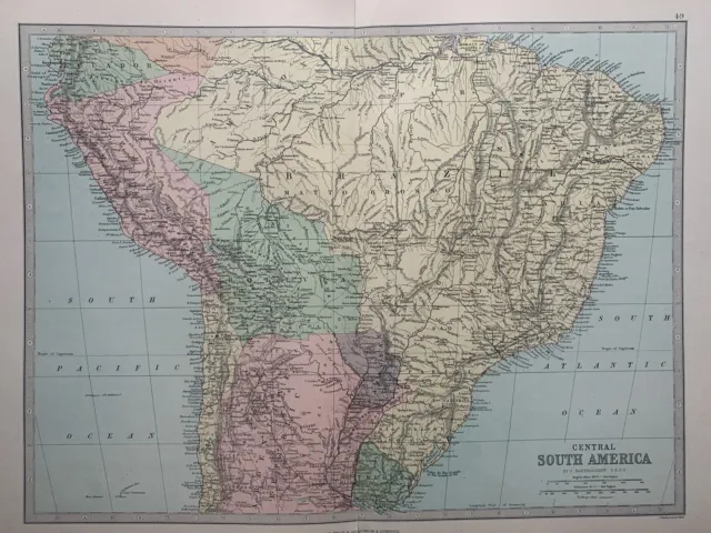 1885 Central South America Antique Map by John Bartholomew & George Philip