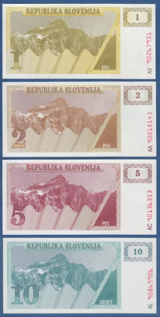 SLOWENIEN / SLOVENIA Set 1, 2, 5, 10 Tolarjev 1990  UNC  P.1,2,3,4