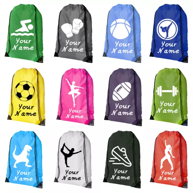 Personalised Name Drawstring Bag School PE Kit Swim Dance Football Sport Gym UK