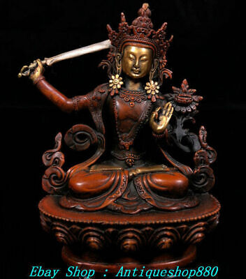 Old Tibetan Bronze Gilt Wenshu Manjushri Goddess Buddha Hold Sword Statue