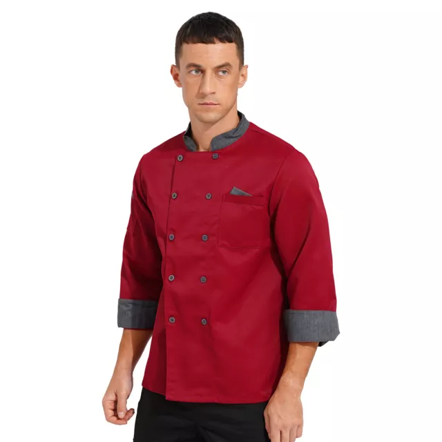 US Men Women Chef Jacket Long Sleeve Hotel Canteen Restaurant Chef Works Uniform