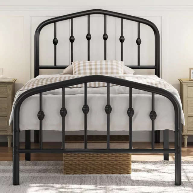 Metal Bed Frame with Arched Headboard and Footboard/Heavy Duty Slat Support