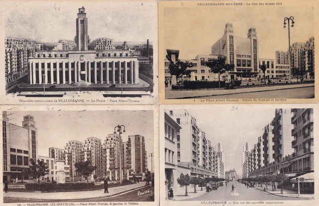 Lot de 4 cartes postales anciennes postcards VILLEURBANNE RHÔNE