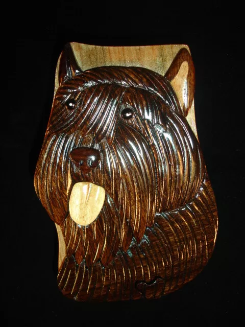 Hand crafted 3D Intarsia Wood Art BOUVIER DES FLANDRES Dog Puzzle Box