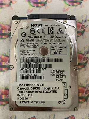Hard Disk Usato SATA 2,5" 320GB HGST HTS725032A7E630 0J26163 DEC-12 