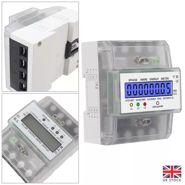 3 Phase 4 Wire 4P LCD Digital Electricity Power Energy Meter 3x5 (80) A 230/400V