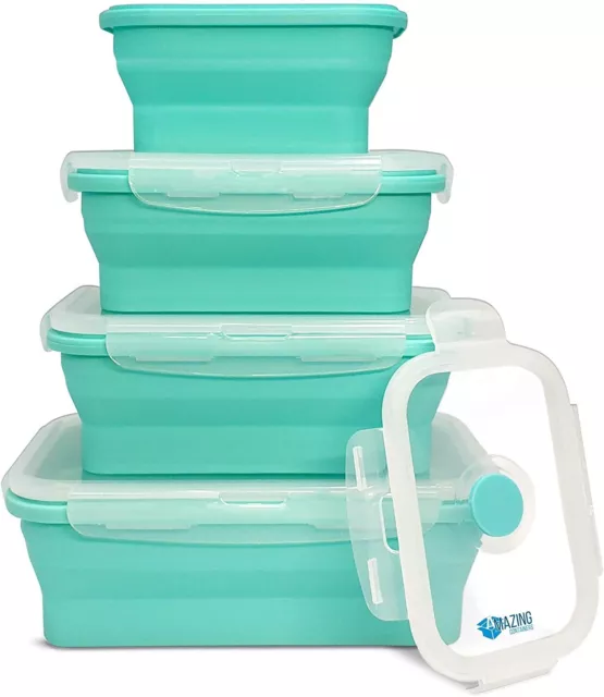 Collapsible silicone food storage containers BPA free airtight plastic lids