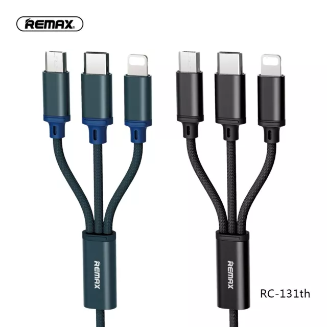 Charging Cable Remax Charging 3 in 1 Micro USB Type C Cable For iPhone Black