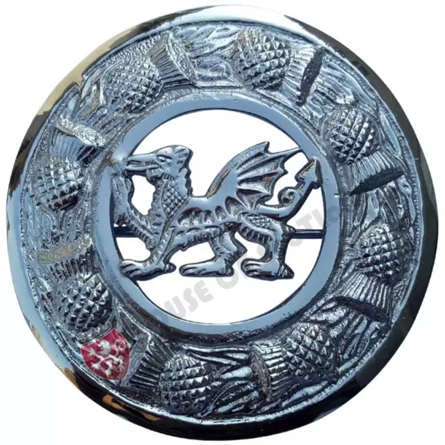 Scottish Welsh Dragon Kilt Fly Plaid Brooch Chrome Finish Celtic Pins & Brooches