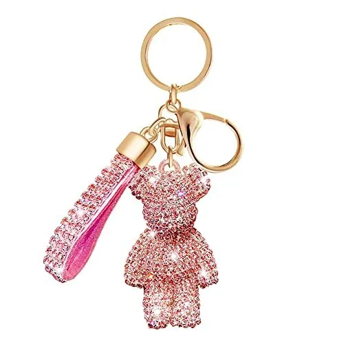 Cute Bear Keychain Accessories for Women、Mama、Kids、Girl、Men，Kawaii Car Key Pink
