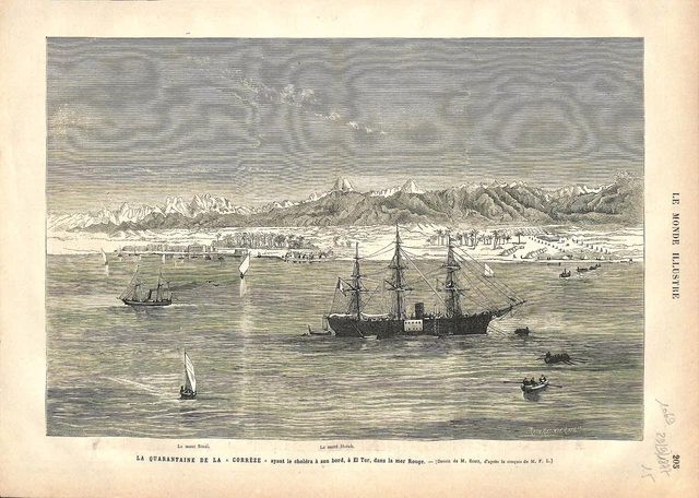 Egypte El-Tor/Tur Quarantaine Choléra Navire le Corrèze Mer Rouge GRAVURE 1877