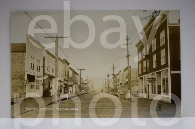 1912 Raymond Washington WA Main Street View Scene RPPC Photo Postcard Vtg