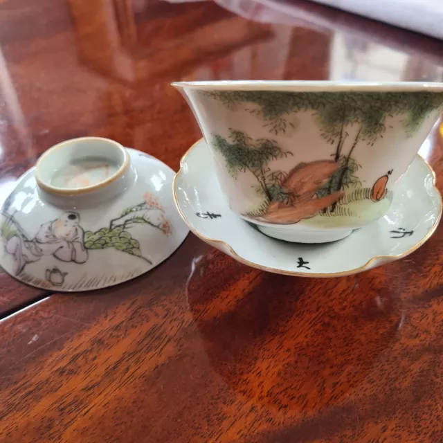 Asiatika Teeschale mit Deckel Untere China,  fein gearbeitet Kompletthöhe 11cm
