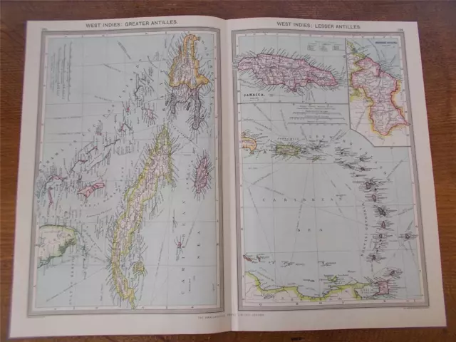 Antique c1904 Colour Maps WEST INDIES GREATER & LESSER ANTILLES HARMSWORTH VGC