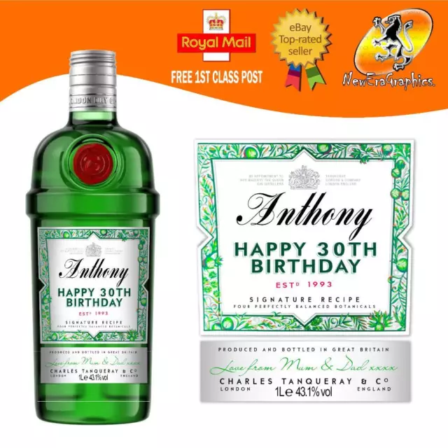 Personalised Tangueray London Dry Gin Birthday Bottle Label Any Occasion Gift