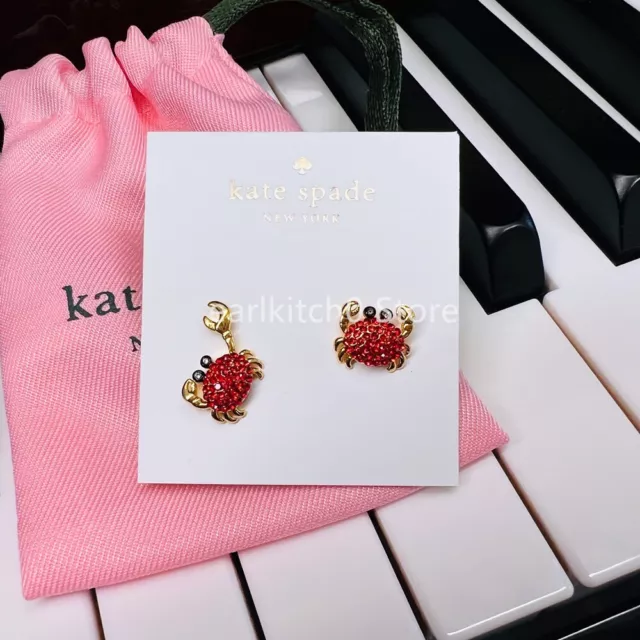NWT Kate ks Spade Red Crystal Pave Shore Thing Crab Stud Earrings w/ Dust Bag