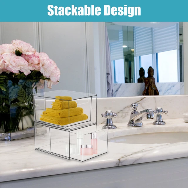 2Pcs Stackable Storage Drawers Large Capacity Plastic Organizer with Handles AU⧪