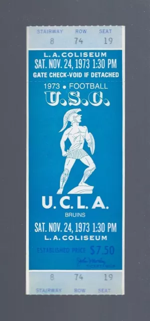 Vintage 1973 Ncaa Ucla Bruins @ Usc Trojans Football Full Unused Football Ticket