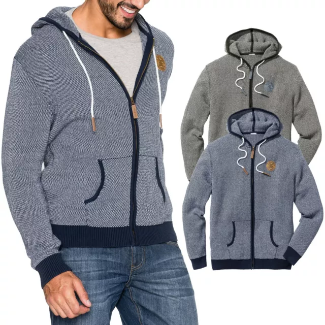 Ex Brand Mens Zip Up Cardigan Textured Hooded Knit Hoody Full Zip Jumper M-4XL
