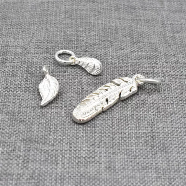 Sterling Silver Small Leaf Feather Charms 925 Silver for Bracelet Necklace 3