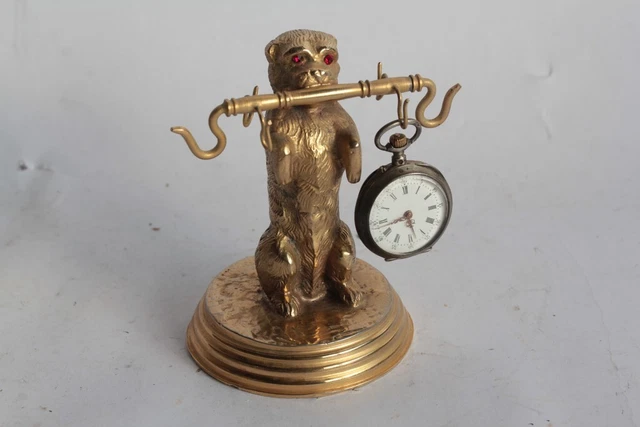 Ancien Porte-montre à Gousset En Marbre Avec Chien Berger Allemand - Support Vintage