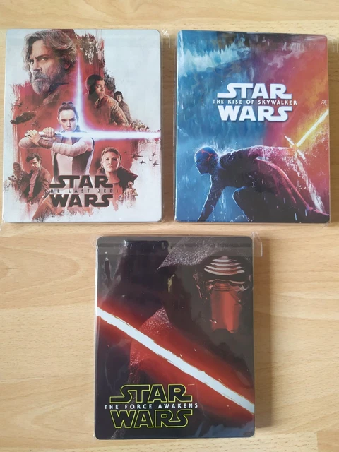 Lot de 3 Blu-ray 4K + Blu-ray " Star Wars 7, 8, 9 " Edition Steelbook Zavvi. FR.
