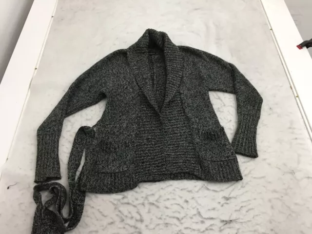 Express Sweater Womens M Medium Black Gray Silver Long Sleeve Belted Pockets