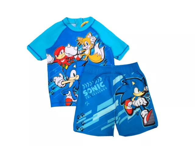 Boys Sonic Swim T Shirt Shorts Set Rash Vest 2 Piece 2 3 4 5 6 7 8 9 10 11 12 Yr