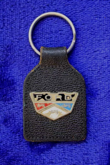 Vintage Leather Ford Key Chain Accessory FoMoCo Oval Crest Truck Mustang Galaxie