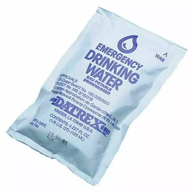 Datrex Emergency Survival Water Pouch Pack of 64 125ml for Immediate Use Compact