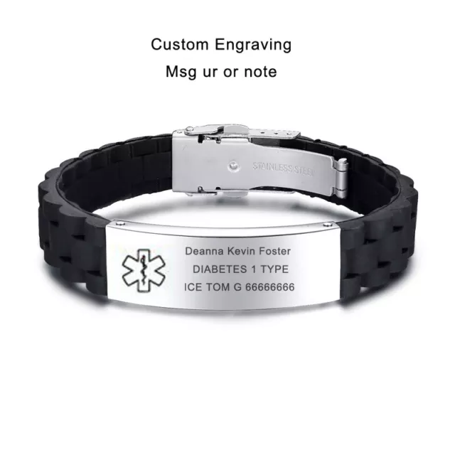 Mosic Silicone Wristband Medical Alert ID Men Women Kids Bracelet Personalized