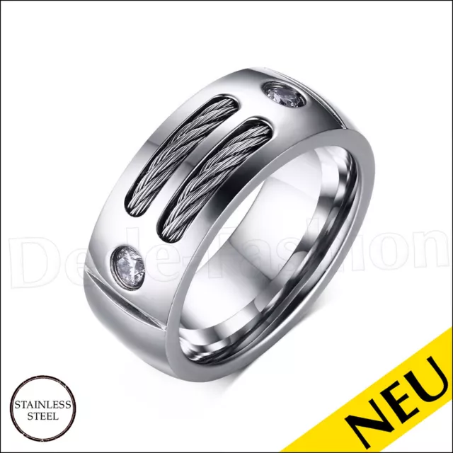 NEU Edelstahl Ring Stahlseil WIRE Design  Stainless Steel 316L Zirkonias 65