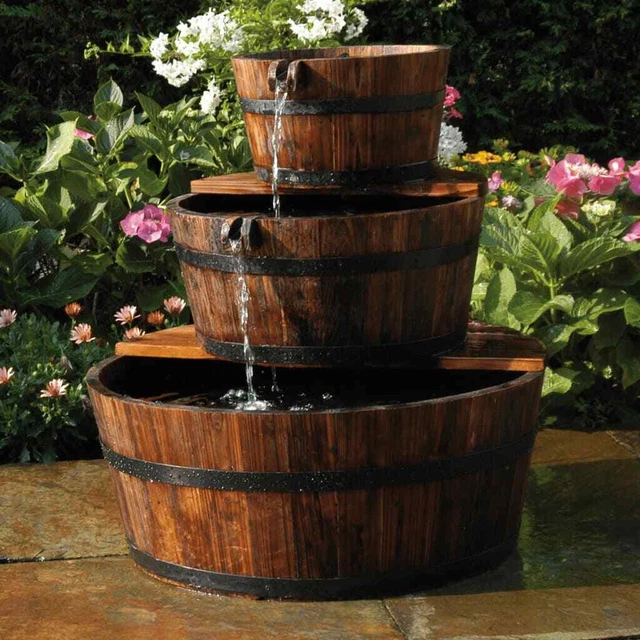 Ubbink Fuente de Cascada de Jardín Conjunto de 3 Barriles de Madera Ubbink