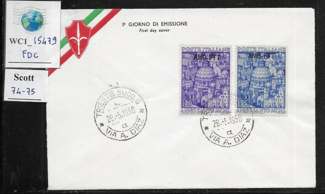WC1_15479. ITALY. TRIESTE FTT. FDC w. 1950 HOLY YEAR set. Sc. 74-75