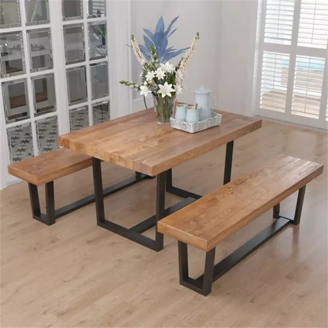 52"/72" Modern Kitchen Solid Wood Dining Table, 60" Sturdy Bench for 4-8 Person