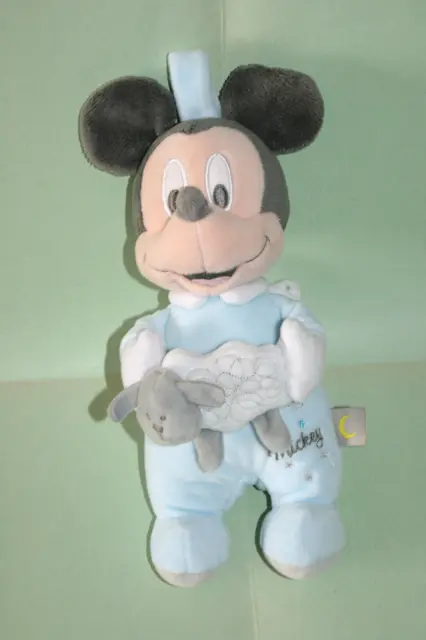 Disney Baby Doudou Peluche Musical Mickey Bleu Mouton Blanc Gris Neuf