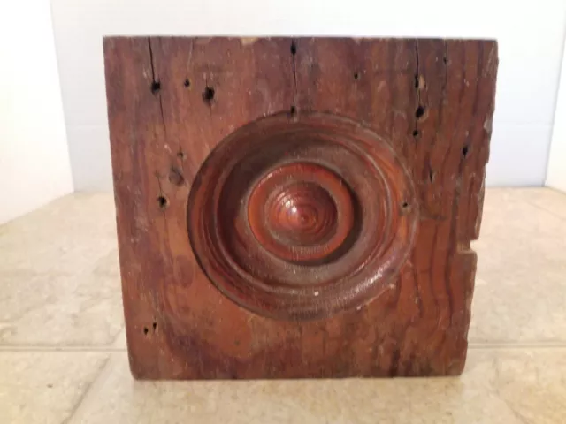 Antique Small Door Window Wood Plinth Block Bullseye Square Trim Molding 5 1/4"