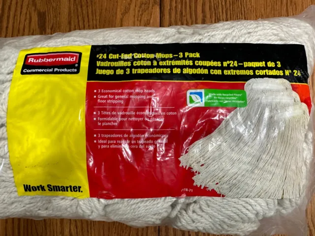 RUBBERMAID #24 Cut-End Cotton Mops Pack Of 3 Made In USA NEW In Package