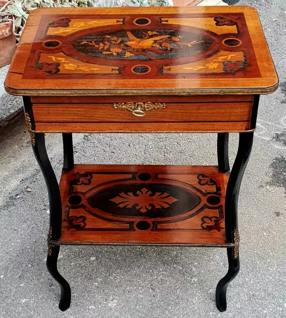 Tavolino Da Lavoro Intarsiato Napoleone Iii 1850/70 Restaurato H 75 L 56 P 39