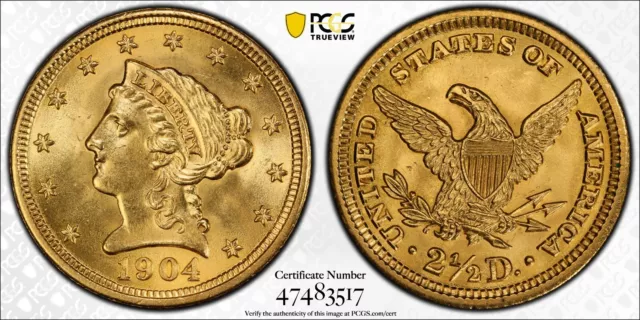 Pcgs Ms65 1904 $2.50 Gold Liberty Head Quarter Eagle    (Bc17)