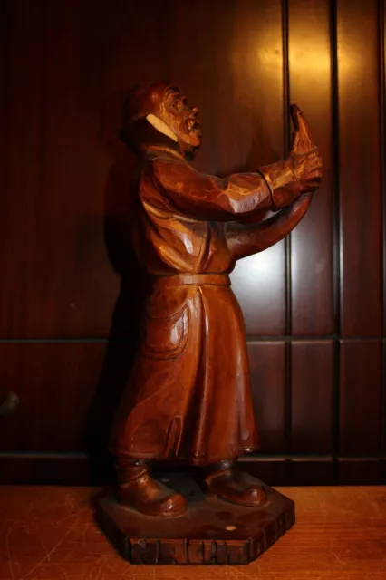 Antique 14" Wood Hand Carved Medieval Night Guard Watchman Pirate Statue Figure