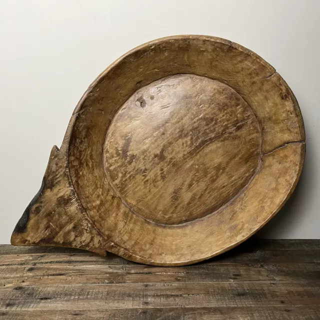 Antique Wooden Dough Bowl - Huge 24” Vintage Wooden Dish - Rustic Carved Bowl