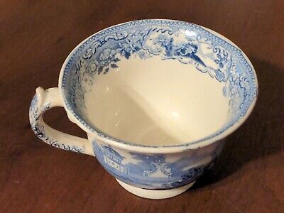 Antique Syllabub Handled Cup English Staffordshire Blue Transfer 19th Century 3