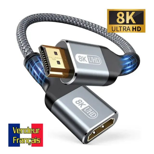 Câble D'extension HDMI 2.1 Mâle Vers Femelle, 8K, 60 Hz, 4K 240 Hz - 0,3/0,5m