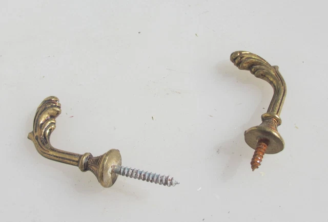 Vintage Brass Curtain Tie Backs Hooks French Old Gold Coat Hangers 2"D 2