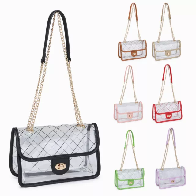 Clear Transparent Shoulder Handbag for Women Plaid Crossbody Bag Flap Tote Bags