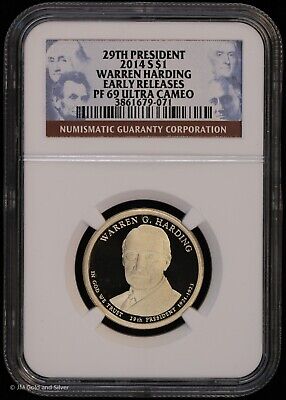 2014 S Proof Presidential Dollar Harding NGC PF 69 Ultra Cameo Early Releases PR