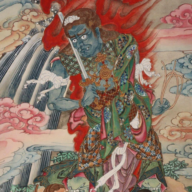 Japanese Kakejiku hanging scroll Buddhist art Emakimono Fudo Myo w box ASO253