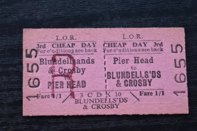 Liverpool Overhead Railway Ticket LOR PIER HEAD to BLUNDELL SANDS No 1655